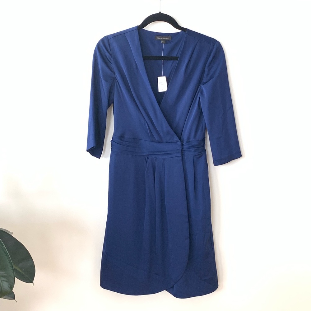 Silky royal blue faux wrap midi dress - Banana R.